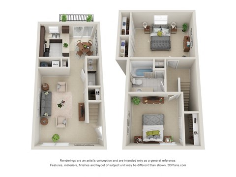 Floor plan for 2 beds, 1 bath, 1037 sqft
